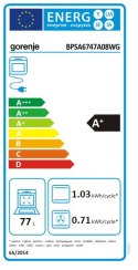 Gorenje Oven | BPSA6747A08WG | 77 L | Electric | AquaClean | Mechanical control | Steam function | Height 59.5 cm | Width 59.5 c