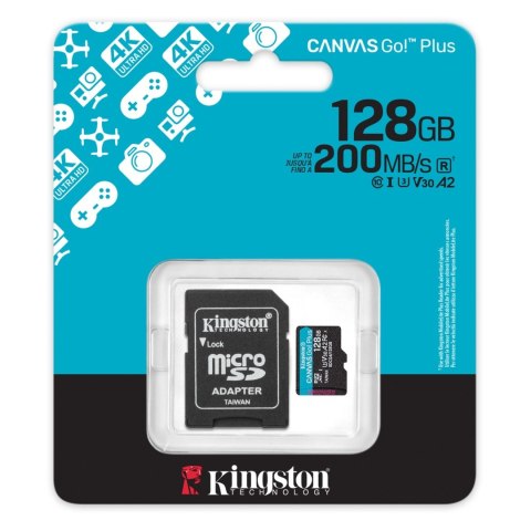 Kingston | Canvas Go! Plus | 128 GB | microSD | Flash memory class Class 10, UHS-I, U3, V30, A2