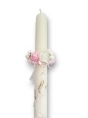OZDOBA NA ŚWIECE DO CHRZTU PROFITKA DEKORACJA ŚWIECY Z KWIATUSZKÓW
