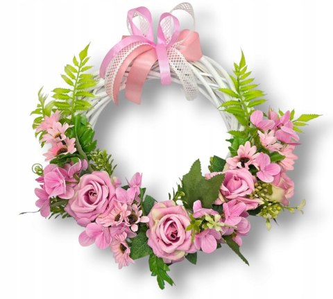 WIANEK KWIATOWY STROIK WIKLINOWY NA DRZWI WIOSENNY LETNI SZTUCZNE KWIATY