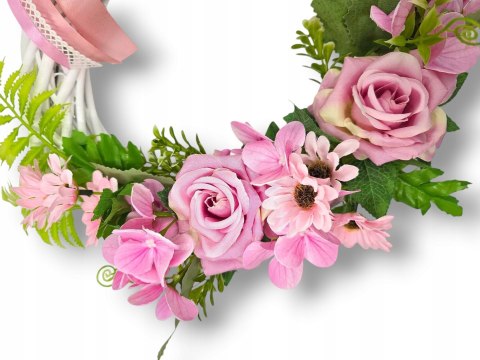 WIANEK KWIATOWY STROIK WIKLINOWY NA DRZWI WIOSENNY LETNI SZTUCZNE KWIATY