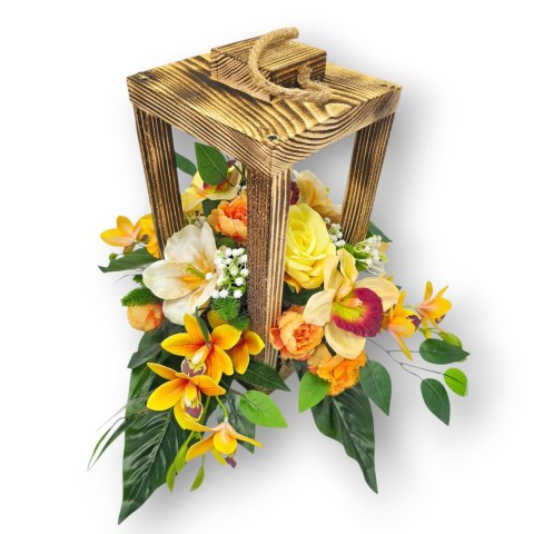 LAMPION STROIK NA CMENTARZ LATARNIA Z KWIATAMI SZTUCZNE KWIATY NA GRÓB