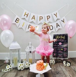 Girlanda urodzinowa Happy Birthday Biała, złoty napis