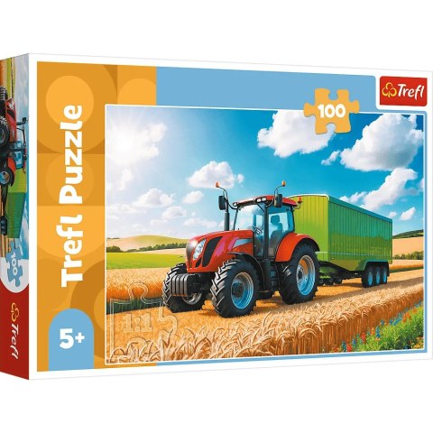 Trefl: Puzzle 100el. - Maszyny rolnicze - traktor z przyczepą