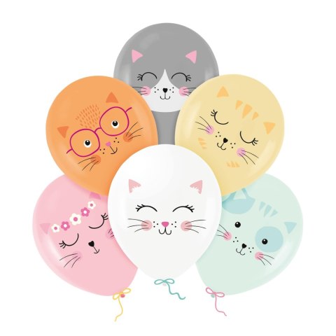 Balony lateksowe Kotki, kolorowe, 30cm, 6szt.