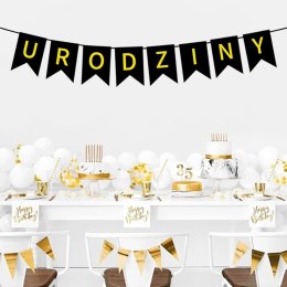 Baner Urodzinowy, Czarno Złoty, Napis URODZINY, 16.5x11.5 cm