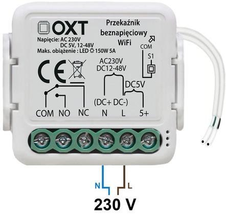 Moduł OXT mini przekaźnik beznapięciowy AC 230V DC 5V 12-48V WiFi TUYA