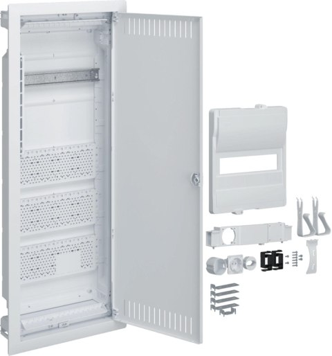 Rozdzielnica hybrydowa podtynkowa, 1 x12modułów, 3x płyta montażowa, 1x gniazdo 230V, HAGER Volta Hybrid VU601PLH