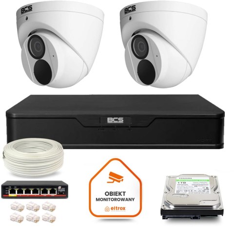 Zestaw monitoringu IP BCS Point 2x Kamera BCS-P-EIP28FWR3-Ai2 Rejestrator z dyskiem