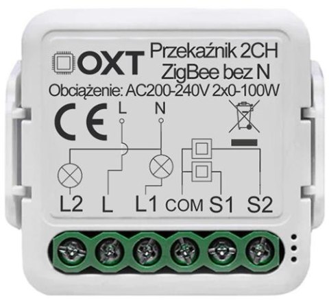 Moduł OXT mini przekaźnik 2 obw. bez N ZigBee TUYA